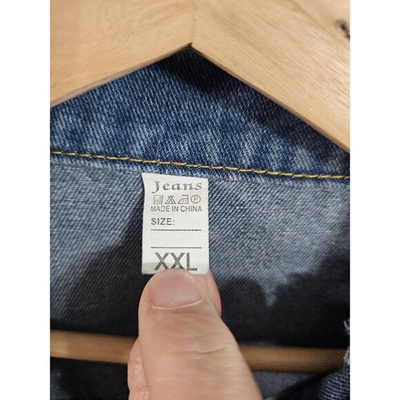 Womens XXL Longline Distressed Denim Jacket Blue Wash Button Front Pockets Y2K - Picture 4 of 7